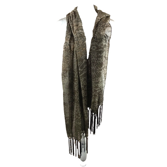 Maurice's Scarf Rectangle 72 X 20 Gold Metallic Green Gray Snake Print - Picture 2 of 11